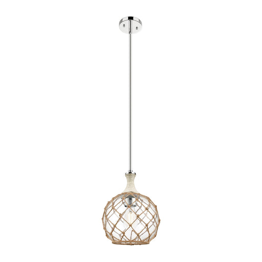 Innovations Astor 10in 1-Light Mini Pendant | Polished Nickel and Clear Glass with Brown Rope | Kitchen Island & Dining | Model 415-1SR-PN-G122-10RB