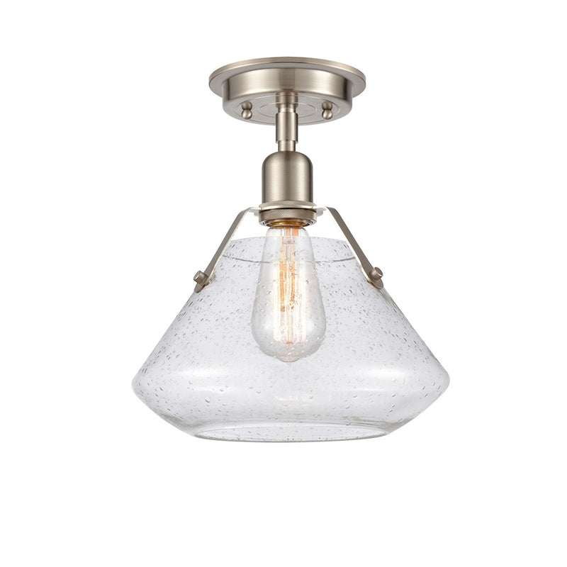 Innovations Luna 10.62in 1-Light Flush Mount | Retro Industrial Satin Nickel and Amber Seedy Glass | Hallway & Bedroom | Model 422-1F-SN-10SDY