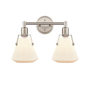 Innovations Luna 18in 2-Light Vanity | Retro Industrial Satin Nickel and White Glass | Bathroom Vanity Light | 18 x 12.25 x 7.75 in | Model 422-2W-SN-7W