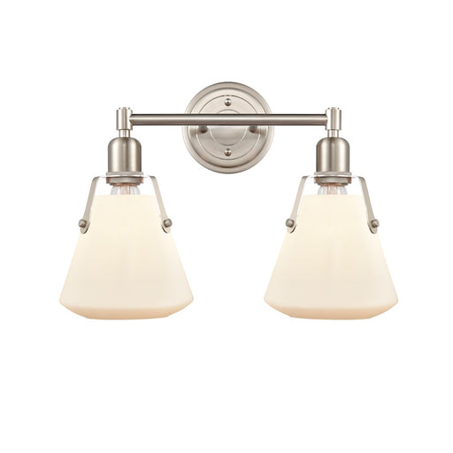 Innovations Luna 18in 2-Light Vanity | Retro Industrial Satin Nickel and White Glass | Bathroom Vanity Light | 18 x 12.25 x 7.75 in | Model 422-2W-SN-7W