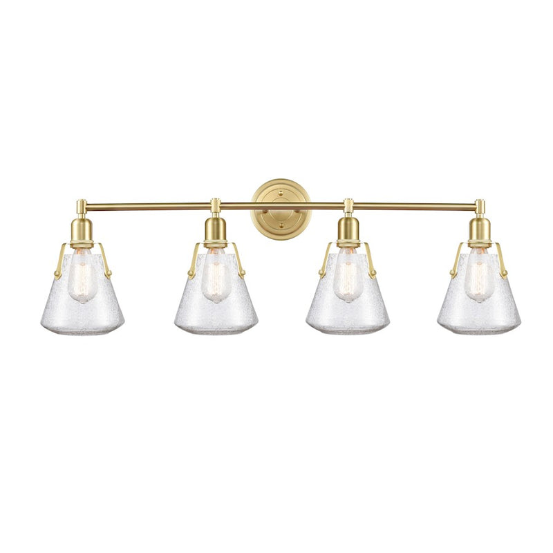 Innovations Luna 40in 4-Light Vanity | Retro Industrial Satin Brass and Amber Seedy Glass | Bathroom Vanity Light | 40 x 12.25 in | Model 422-4W-SB-7SDY