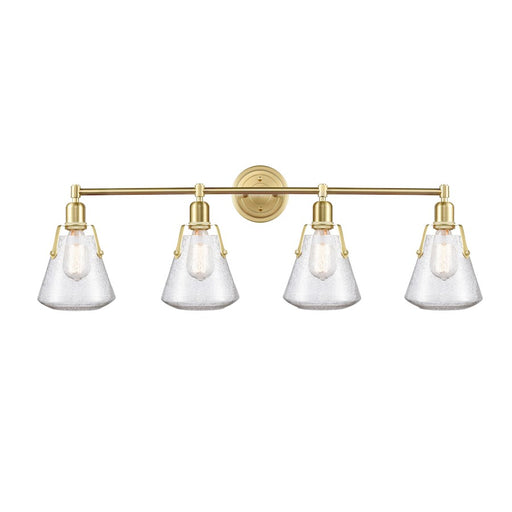 Innovations Luna 40in 4-Light Vanity | Retro Industrial Satin Brass and Amber Seedy Glass | Bathroom Vanity Light | 40 x 12.25 in | Model 422-4W-SB-7SDY