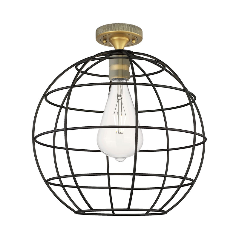 Innovations Lake Placid 16in 1-Light Flush Mount | Industrial Brushed Brass and Matte Black Metal | Hallway & Bedroom | Model 434-1F-BB-CE-16-BK