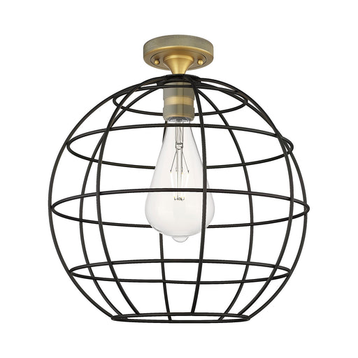 Innovations Lake Placid 16in 1-Light Flush Mount | Industrial Brushed Brass and Matte Black Metal | Hallway & Bedroom | Model 434-1F-BB-CE-16-BK