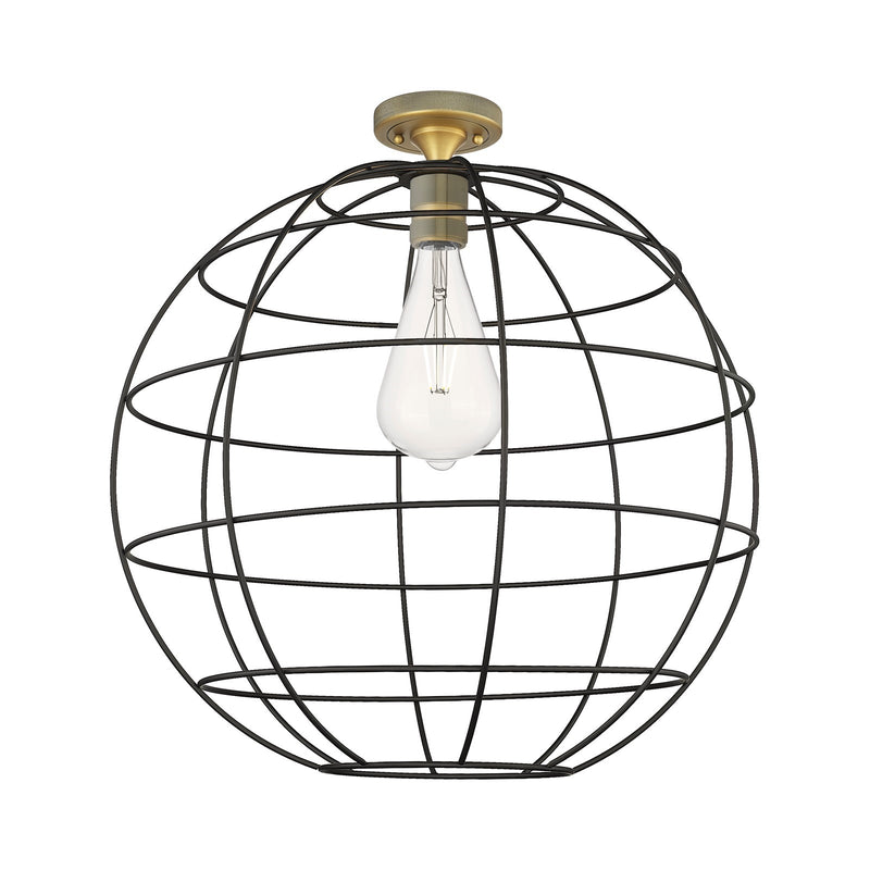 Innovations Lake Placid 22in 1-Light Flush Mount | Industrial Brushed Brass and Matte Black Metal | Hallway & Bedroom | Model 434-1F-BB-CE-22-BK