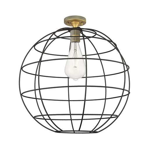 Innovations Lake Placid 22in 1-Light Flush Mount | Industrial Brushed Brass and Matte Black Metal | Hallway & Bedroom | Model 434-1F-BB-CE-22-BK