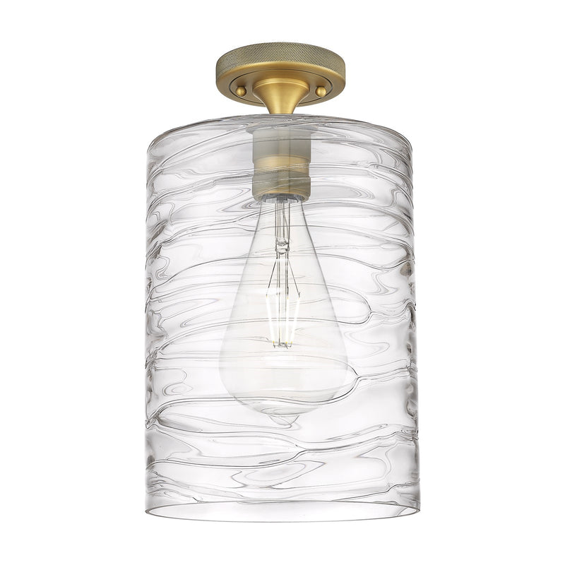 Innovations Cobbleskill 9in 1-Light Flush Mount | Industrial Brushed Brass and Deco Swirl Glass | Bathroom & Hallway | Model 434-1F-BB-G1113-L