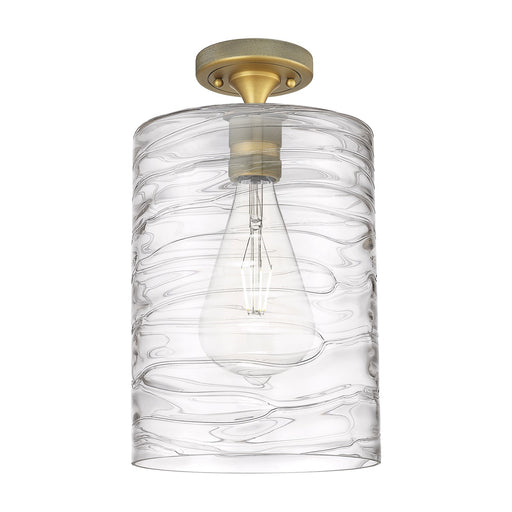 Innovations Cobbleskill 9in 1-Light Flush Mount | Industrial Brushed Brass and Deco Swirl Glass | Bathroom & Hallway | Model 434-1F-BB-G1113-L