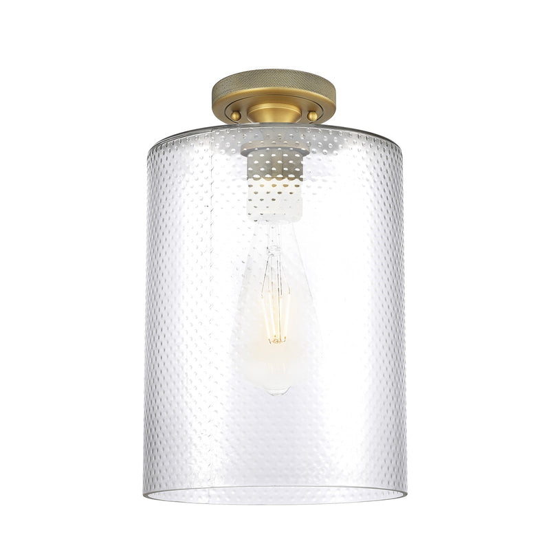 Innovations Cobbleskill 9in 1-Light Flush Mount | Industrial Brushed Brass and Clear Glass | Bathroom & Hallway | Model 434-1F-BB-G112-L