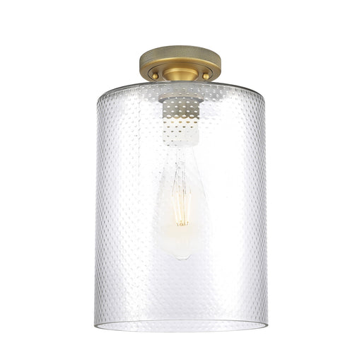 Innovations Cobbleskill 9in 1-Light Flush Mount | Industrial Brushed Brass and Clear Glass | Bathroom & Hallway | Model 434-1F-BB-G112-L