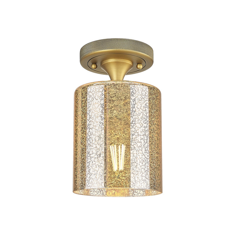 Innovations Cobbleskill 5in 1-Light Flush Mount | Industrial Brushed Brass and Mercury Glass | Bathroom & Hallway | Model 434-1F-BB-G116