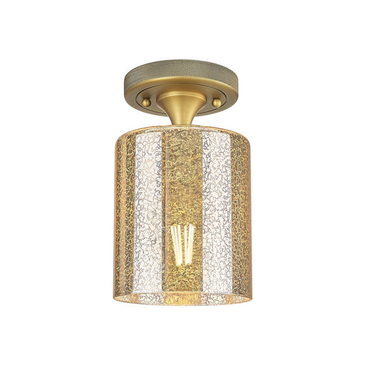 Innovations Cobbleskill 5in 1-Light Flush Mount | Industrial Brushed Brass and Mercury Glass | Bathroom & Hallway | Model 434-1F-BB-G116