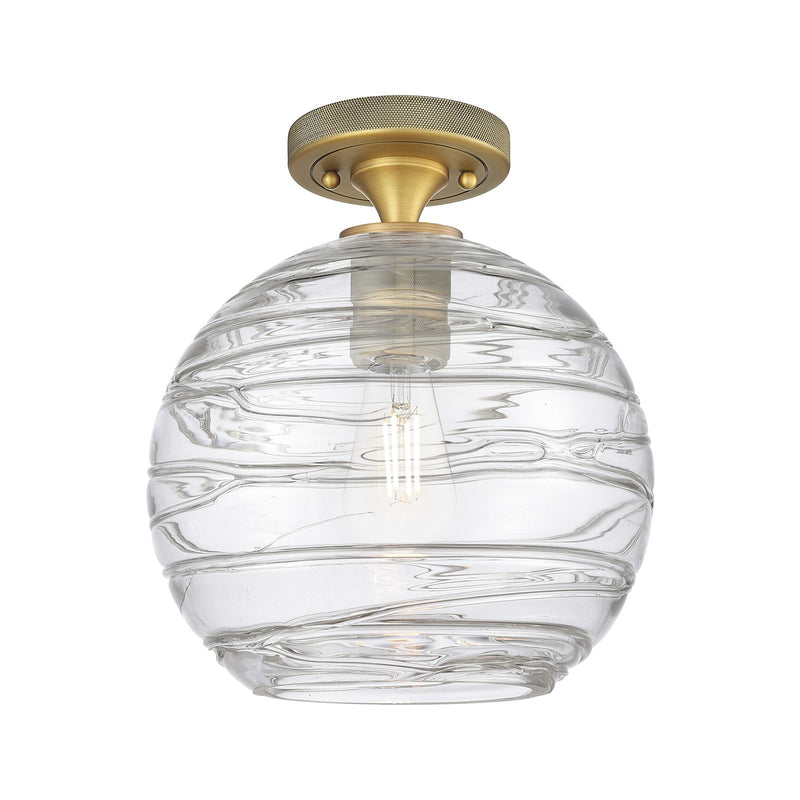 Innovations Crown Point 10in 1-Light Flush Mount | Industrial Brushed Brass and Clear Glass | Kitchen & Hallway | Model 434-1F-BB-G1213-10CL