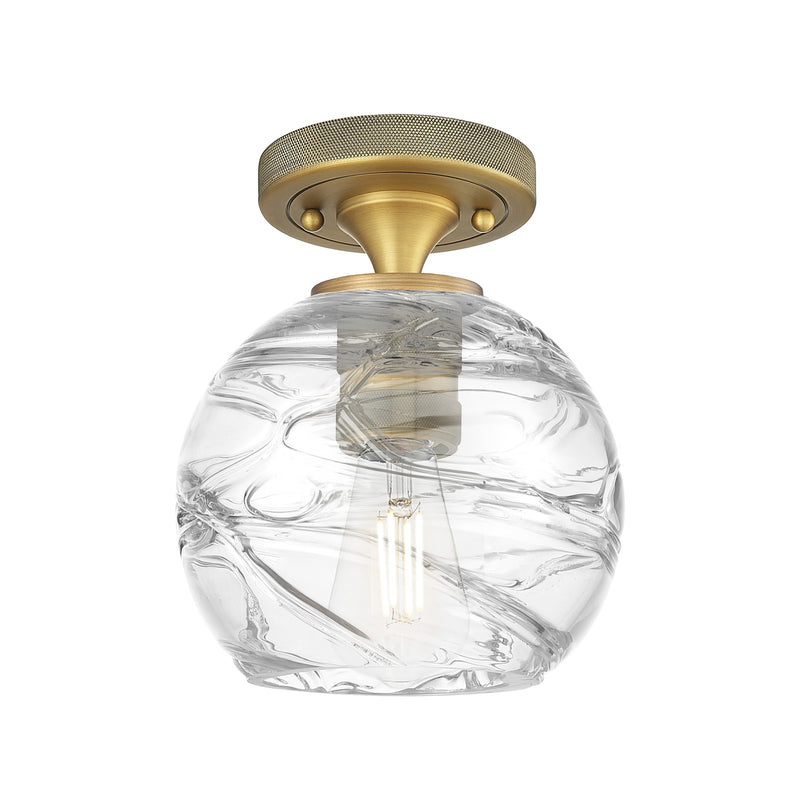Innovations Crown Point 6in 1-Light Flush Mount | Industrial Brushed Brass and Clear Deco Swirl Glass | Hallway & Bedroom | Model 434-1F-BB-G1213-6CL