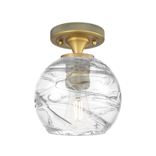 Innovations Crown Point 6in 1-Light Flush Mount | Industrial Brushed Brass and Clear Deco Swirl Glass | Hallway & Bedroom | Model 434-1F-BB-G1213-6CL