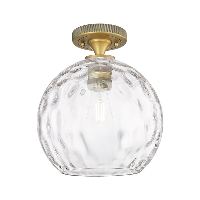 Innovations Athens Water Glass 10in 1-Light Flush Mount | Industrial Brushed Brass and Clear Water Glass | Hallway | Model 434-1F-BB-G1215-10