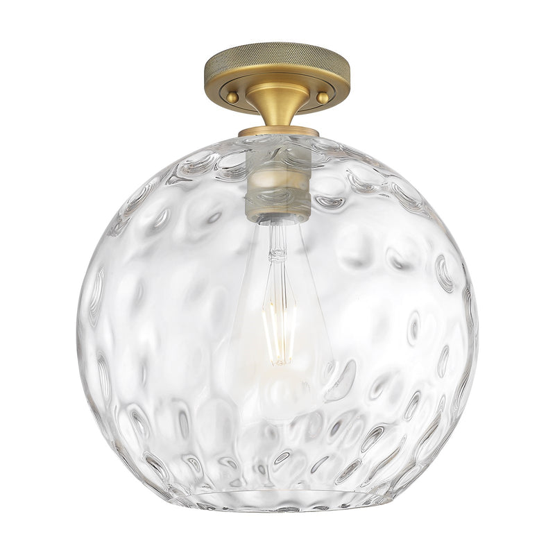 Innovations Athens Water Glass 12in 1-Light Flush Mount | Industrial Brushed Brass and Clear Water Glass | Hallway | Model 434-1F-BB-G1215-12