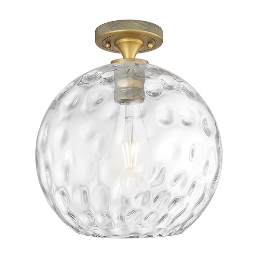 Innovations Athens Water Glass 12in 1-Light Flush Mount | Industrial Brushed Brass and Clear Water Glass | Hallway | Model 434-1F-BB-G1215-12