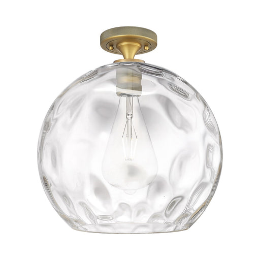 Innovations Athens Water Glass 13in 1-Light Flush Mount | Industrial Brushed Brass and Clear Glass | Hallway & Bedroom | Model 434-1F-BB-G1215-14