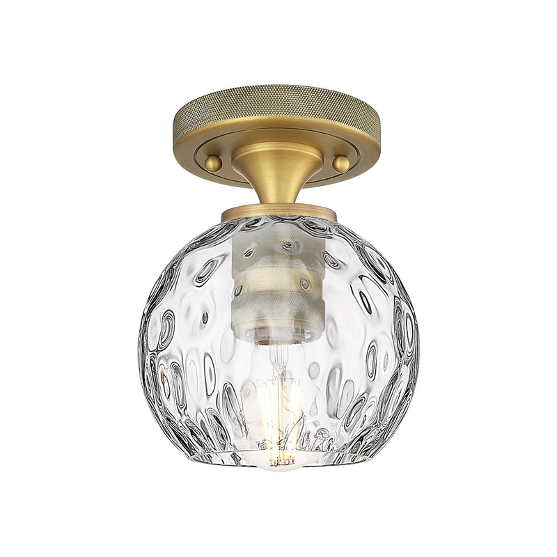 Innovations Athens Water Glass 6in 1-Light Flush Mount | Industrial Brushed Brass and Clear Glass | Hallway & Bedroom | Model 434-1F-BB-G1215-6