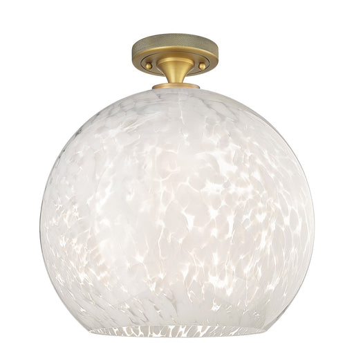 Innovations White Mouchette 14in 1-Light Flush Mount | Industrial Brushed Brass and White Glass | Hallway & Bedroom | Model 434-1F-BB-G1216-14WM