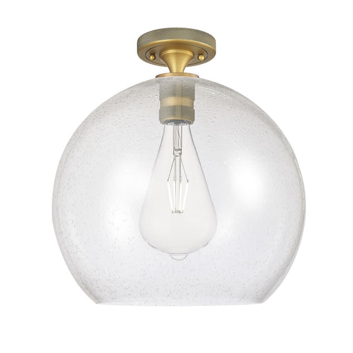 Innovations Astor 14in 1-Light Flush Mount | Industrial Brushed Brass and Seedy Glass | Entryway & Hallway | Model 434-1F-BB-G124-14