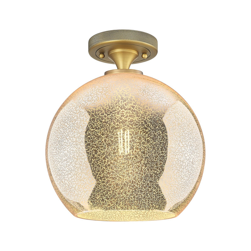 Innovations Athens 10in 1-Light Flush Mount | Industrial Brushed Brass and Mercury Glass | Entryway & Hallway | Model 434-1F-BB-G128-10