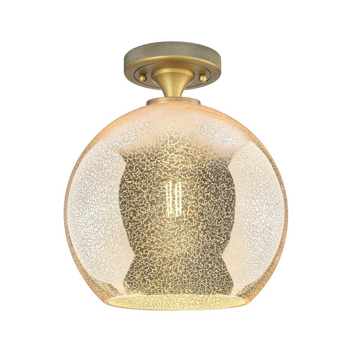 Innovations Athens 10in 1-Light Flush Mount | Industrial Brushed Brass and Mercury Glass | Entryway & Hallway | Model 434-1F-BB-G128-10