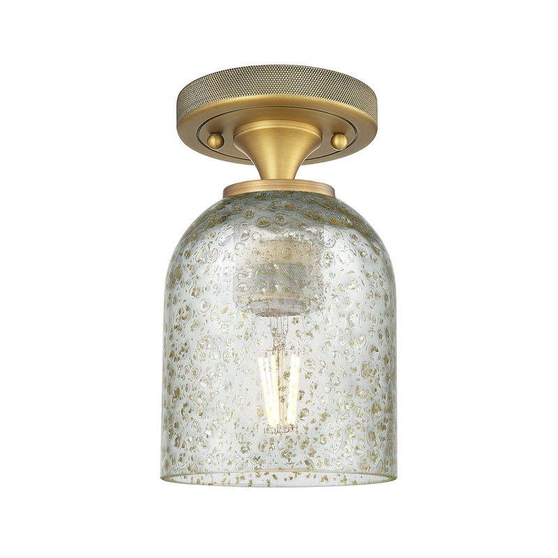 Innovations Caledonia 5in 1-Light Flush Mount | Industrial Brushed Brass and Mica Glass | Hallway & Bedroom | 5 x 8.5 x 5 in | Model 434-1F-BB-G259