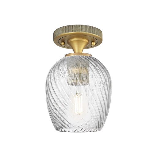 Innovations Salina 5.75in 1-Light Flush Mount | Industrial Brushed Brass and Clear Spiral Fluted Glass | Kitchen & Hallway | Model 434-1F-BB-G292