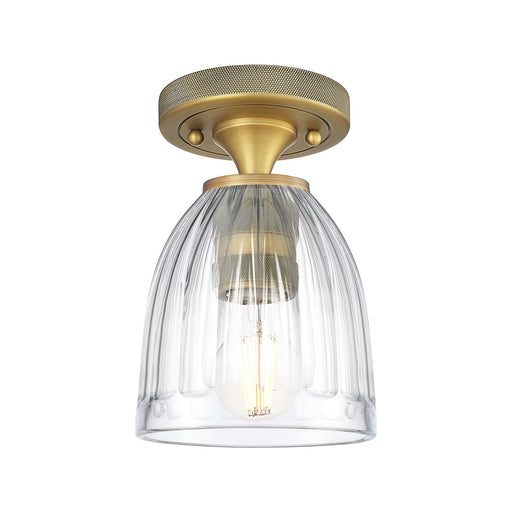 Innovations Brookfield 5.75in 1-Light Flush Mount | Industrial Brushed Brass and Clear Glass | Hallway & Bathroom | Model 434-1F-BB-G442