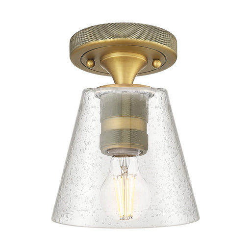 Innovations Caton 6in 1-Light Flush Mount | Industrial Brushed Brass and Frosted Glass | Hallway & Bedroom | 6 x 8 in | Model 434-1F-BB-G454