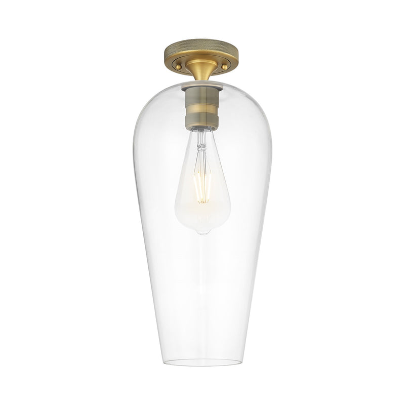 Innovations Chelsea 8in 1-Light Flush Mount | Industrial Brushed Brass and Clear Glass | Hallway & Bedroom | 8 x 18.5 in | Model 434-1F-BB-G456-8CL