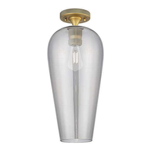 Innovations Chelsea 8in 1-Light Flush Mount | Industrial Brushed Brass and Light Smoke Glass | Hallway & Bedroom | Model 434-1F-BB-G456-8SM