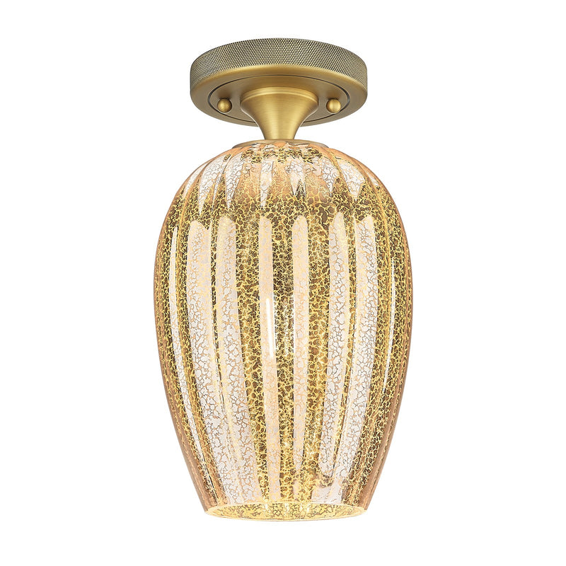 Innovations Preston Flute 6in 1-Light Flush Mount | Industrial Brushed Brass and Mercury Glass | Hallway & Bedroom | Model 434-1F-BB-G457-6ME