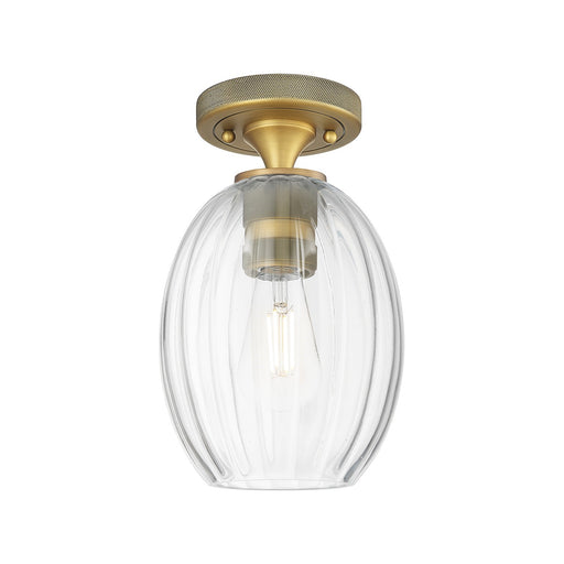 Innovations Preston Bulb 6in 1-Light Flush Mount | Industrial Brushed Brass and Clear Glass | Hallway & Bedroom | Model 434-1F-BB-G459-6CL