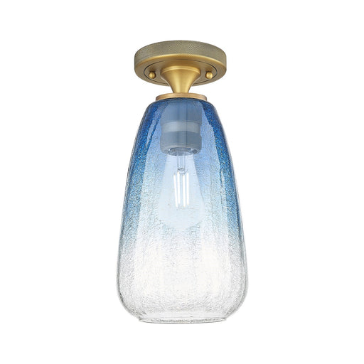 Innovations Brookhaven Almond 6in 1-Light Flush Mount | Industrial Brushed Brass and Sapphire Blue Glass | Bathroom | Model 434-1F-BB-G480-6SB