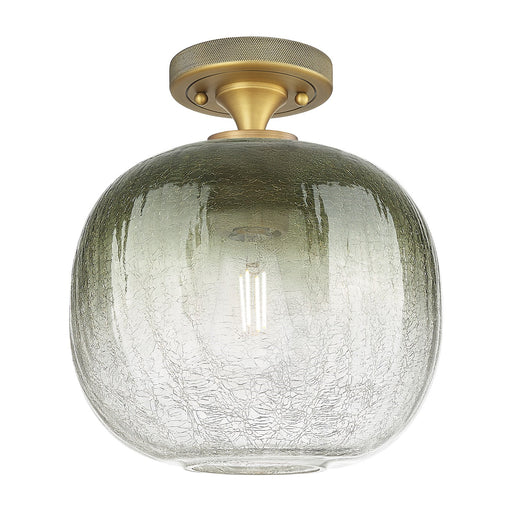 Innovations Brookhaven Sphere 10.5in 1-Light Flush Mount | Industrial Brushed Brass and Slate Glass | Hallway & Bathroom | Model 434-1F-BB-G481-10SL