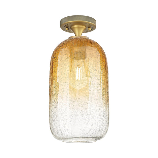 Innovations Brookhaven Cloche 7in 1-Light Flush Mount | Industrial Brushed Brass and Amber Glass | Hallway & Bathroom | Model 434-1F-BB-G482-7AM
