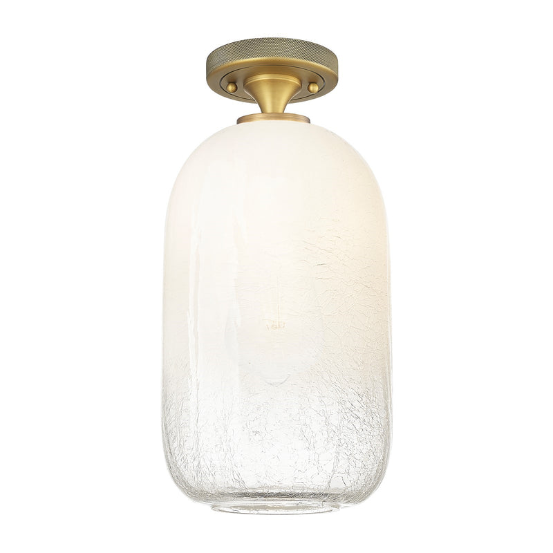 Innovations Brookhaven Cloche 7in 1-Light Flush Mount | Industrial Brushed Brass and Opal Glass | Hallway & Bathroom | Model 434-1F-BB-G482-7OP