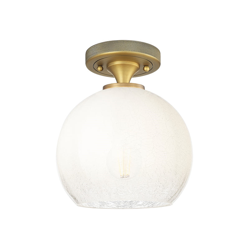 Innovations Brookhaven Globe 8in 1-Light Flush Mount | Industrial Brushed Brass and Opal Glass | Hallway & Bathroom | Model 434-1F-BB-G483-8OP