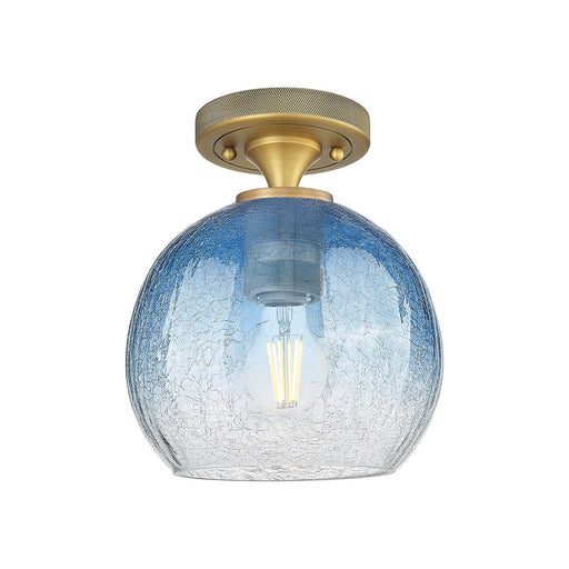 Innovations Brookhaven Globe 8in 1-Light Flush Mount | Industrial Brushed Brass and Sapphire Blue Glass | Hallway | Model 434-1F-BB-G483-8SB