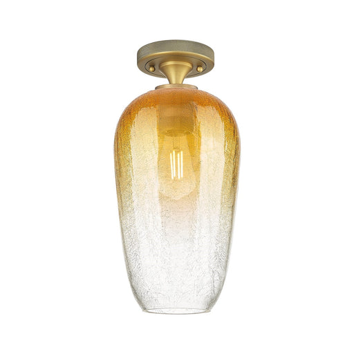 Innovations Brookhaven Flute 7in 1-Light Flush Mount | Industrial Brushed Brass and Amber Glass | Kitchen & Hallway | Model 434-1F-BB-G484-7AM