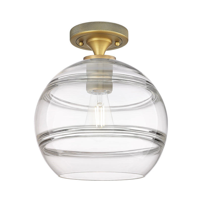 Innovations Rochester 10in 1-Light Flush Mount | Industrial Brushed Brass and Clear Glass | Kitchen & Bathroom | Model 434-1F-BB-G556-10CL