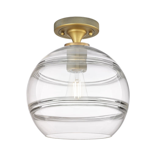 Innovations Rochester 10in 1-Light Flush Mount | Industrial Brushed Brass and Clear Glass | Kitchen & Bathroom | Model 434-1F-BB-G556-10CL
