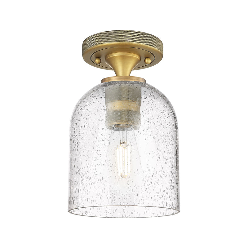 Innovations Bella 6in 1-Light Flush Mount | Industrial Brushed Brass and Seedy Glass | Hallway & Bathroom | Model 434-1F-BB-G558-6SDY