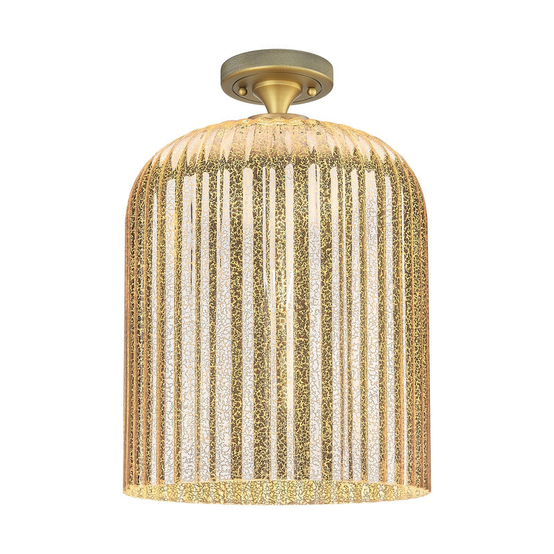 Innovations Crown Point 12in 1-Light Flush Mount | Industrial Brushed Brass and Mercury Ribbed Glass | Hallway & Bedroom | Model 434-1F-BB-G559-12ME