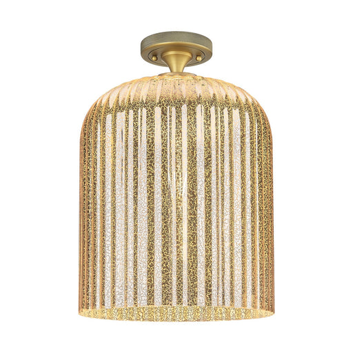 Innovations Crown Point 12in 1-Light Flush Mount | Industrial Brushed Brass and Mercury Ribbed Glass | Hallway & Bedroom | Model 434-1F-BB-G559-12ME