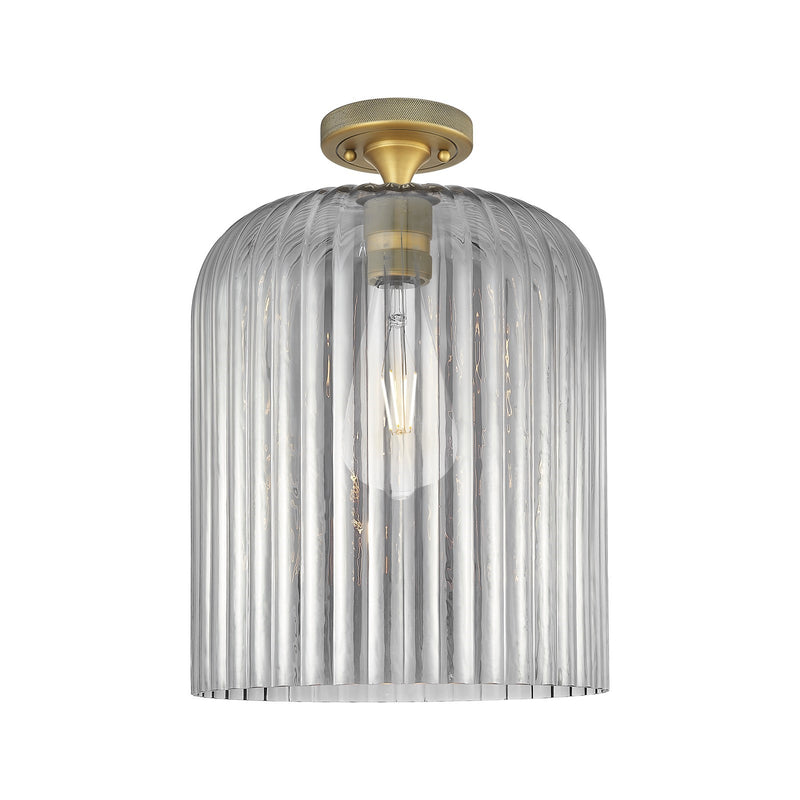 Innovations Crown Point 12in 1-Light Flush Mount | Industrial Brushed Brass and Light Smoke Glass | Hallway & Bedroom | Model 434-1F-BB-G559-12SM