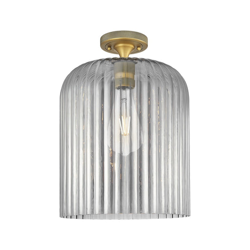 Innovations Crown Point 12in 1-Light Flush Mount | Industrial Brushed Brass and Light Smoke Glass | Hallway & Bedroom | Model 434-1F-BB-G559-12SM